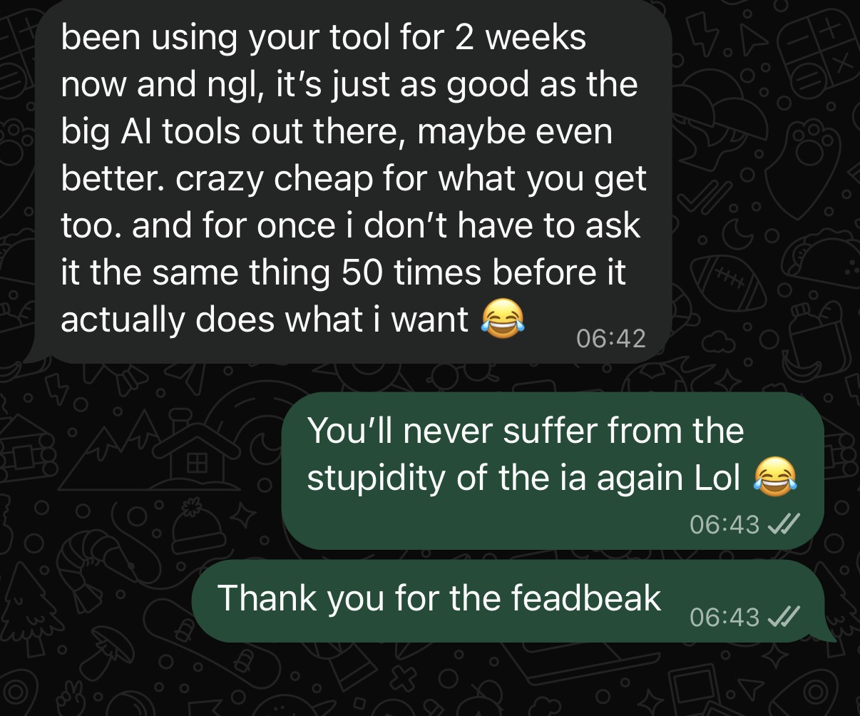 A customer shares feedback after using the tool for two weeks.